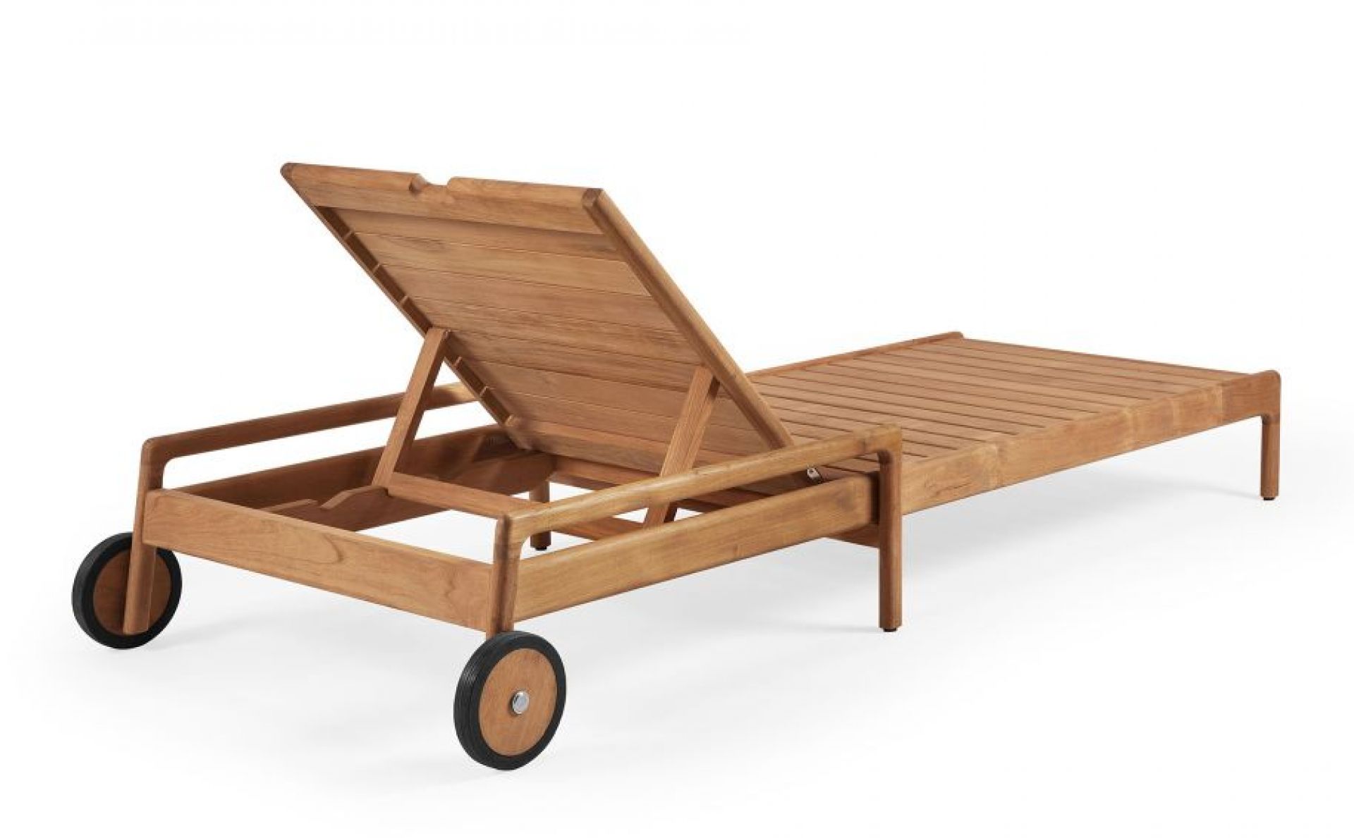 Jack Outdoor Liege aus Teakholz, verstellbare Rückenlehne und Räder für den Garten.