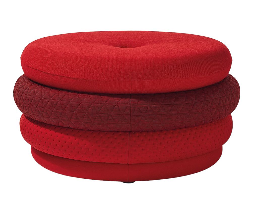Roter Fat Tom Pouf Hocker von Richard Lampert, runder Sitzhocker ohne Beine.