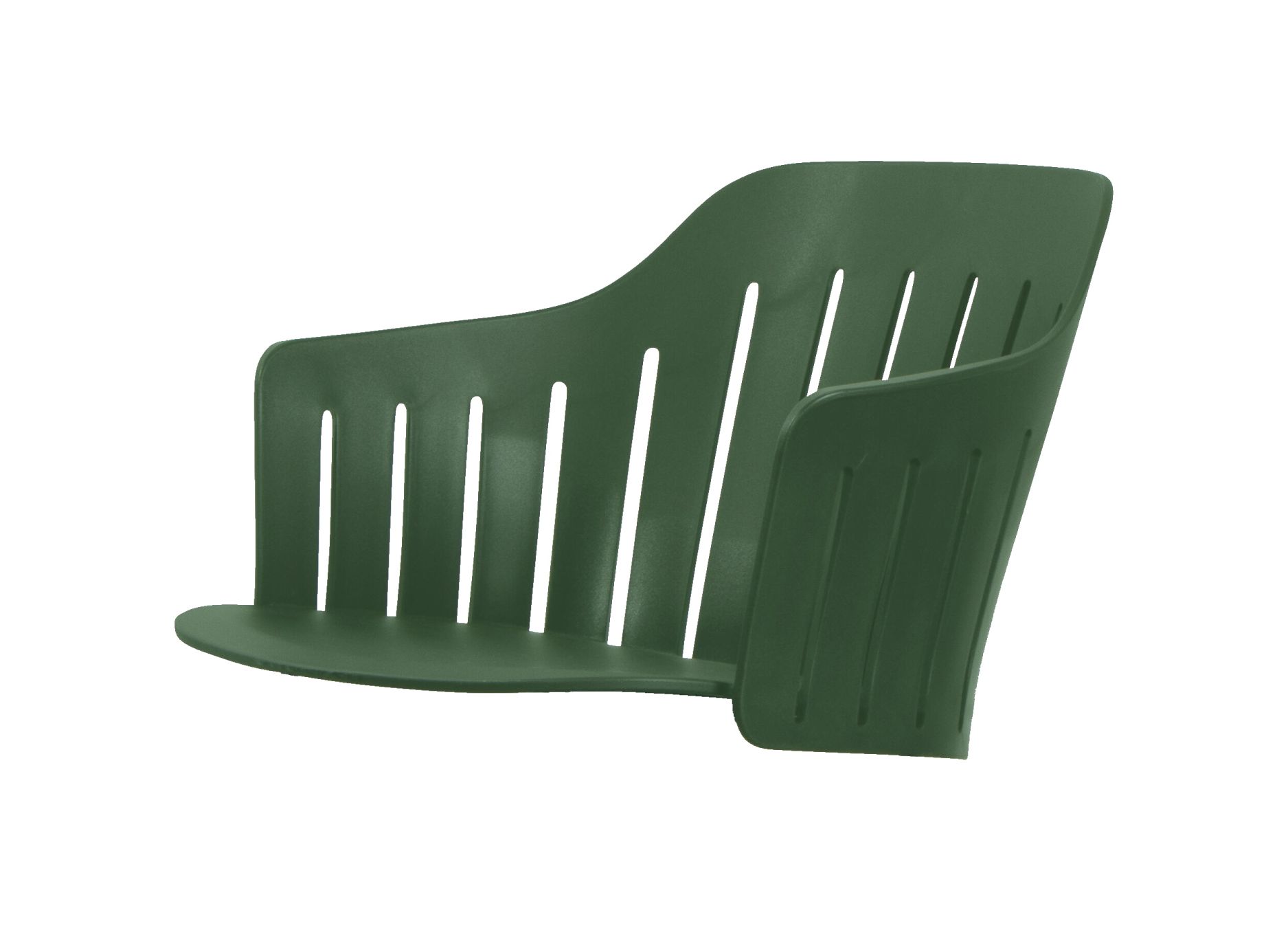 Dunkelgrüner Choice Outdoor Stuhl von Cane-Line mit Stahlgestell und vertikalen Schlitzen. Gartenstuhl für Terrasse.