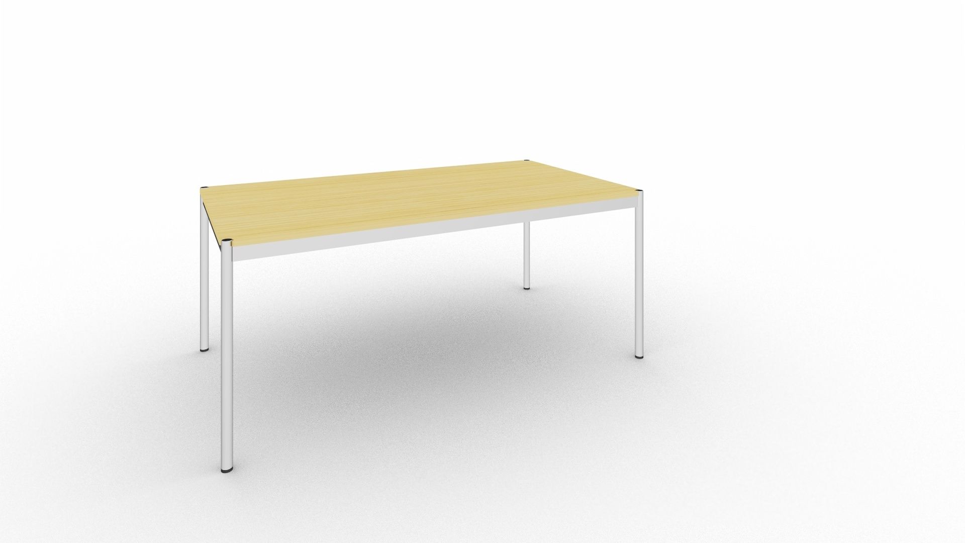 USM Haller Tisch mit Eichenfurnier und verchromtem Gestell, modernes Design für Büro und Zuhause.