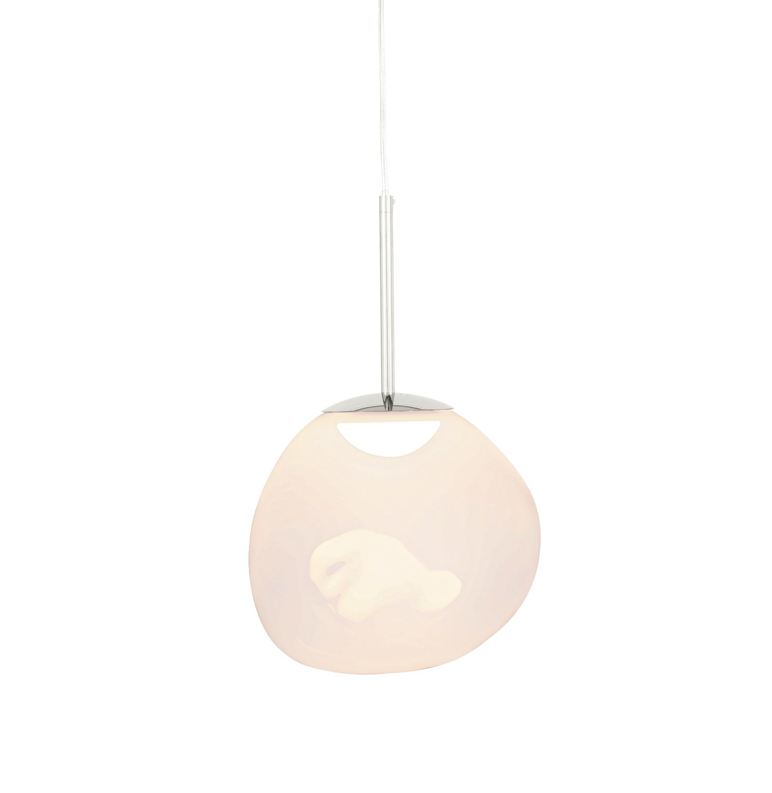 Silberne Melt Mini Pendelleuchte von Tom Dixon, moderne Hängelampe mit organischen Formen.