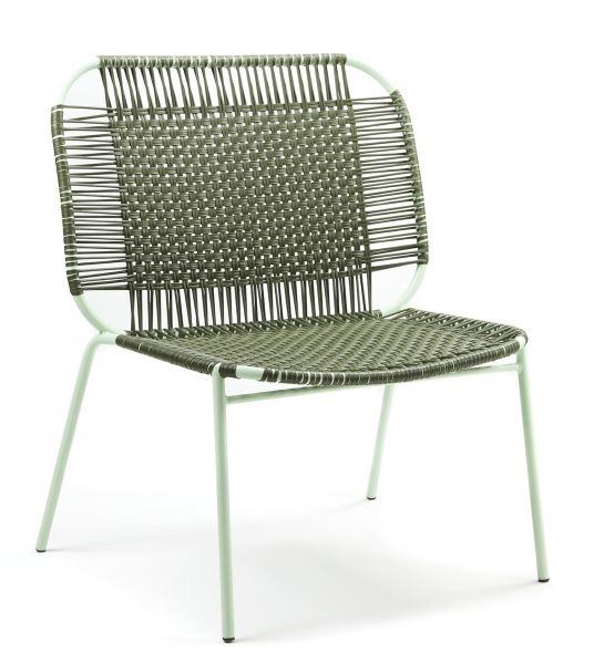 Cielo Lounge Chair in Olive Grün und Pastellgrün, Outdoor Lounge Stuhl mit Flechtmuster.