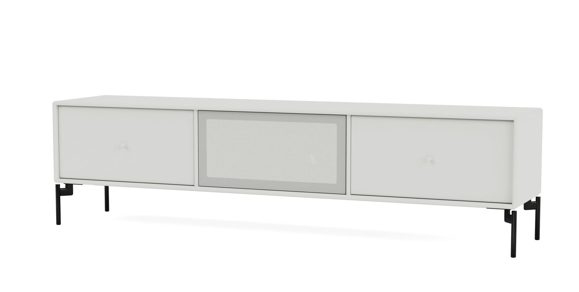 Octave V TV-Bank Nordic in Weiß mit schwarzem Gestell, modernes TV-Möbel für Wohnzimmer.