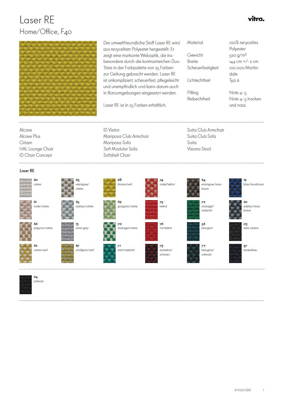 Stoffmusterkarte Laser RE Vitra