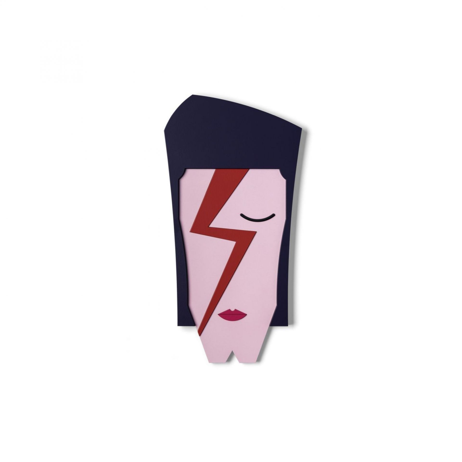 David Bowie Umasqu Wandschmuck: Stilisierte Holzmaske mit rotem Blitz, Pop Art Wanddeko.