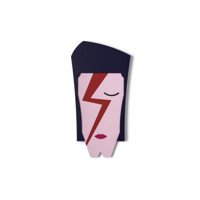 David Bowie Umasqu Wandschmuck: Stilisierte Holzmaske mit rotem Blitz, Pop Art Wanddeko.