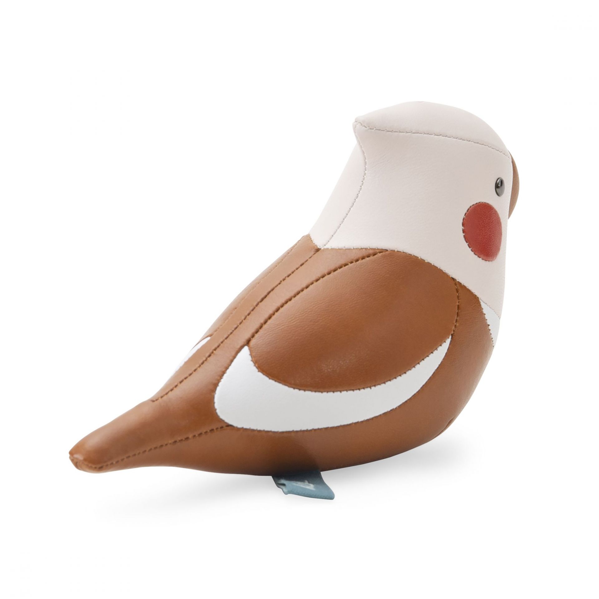 Briefbeschwerer in Nymphensittich-Form von Züny, tan und weizenfarben, aus Kunstleder, dekorativ und funktional.