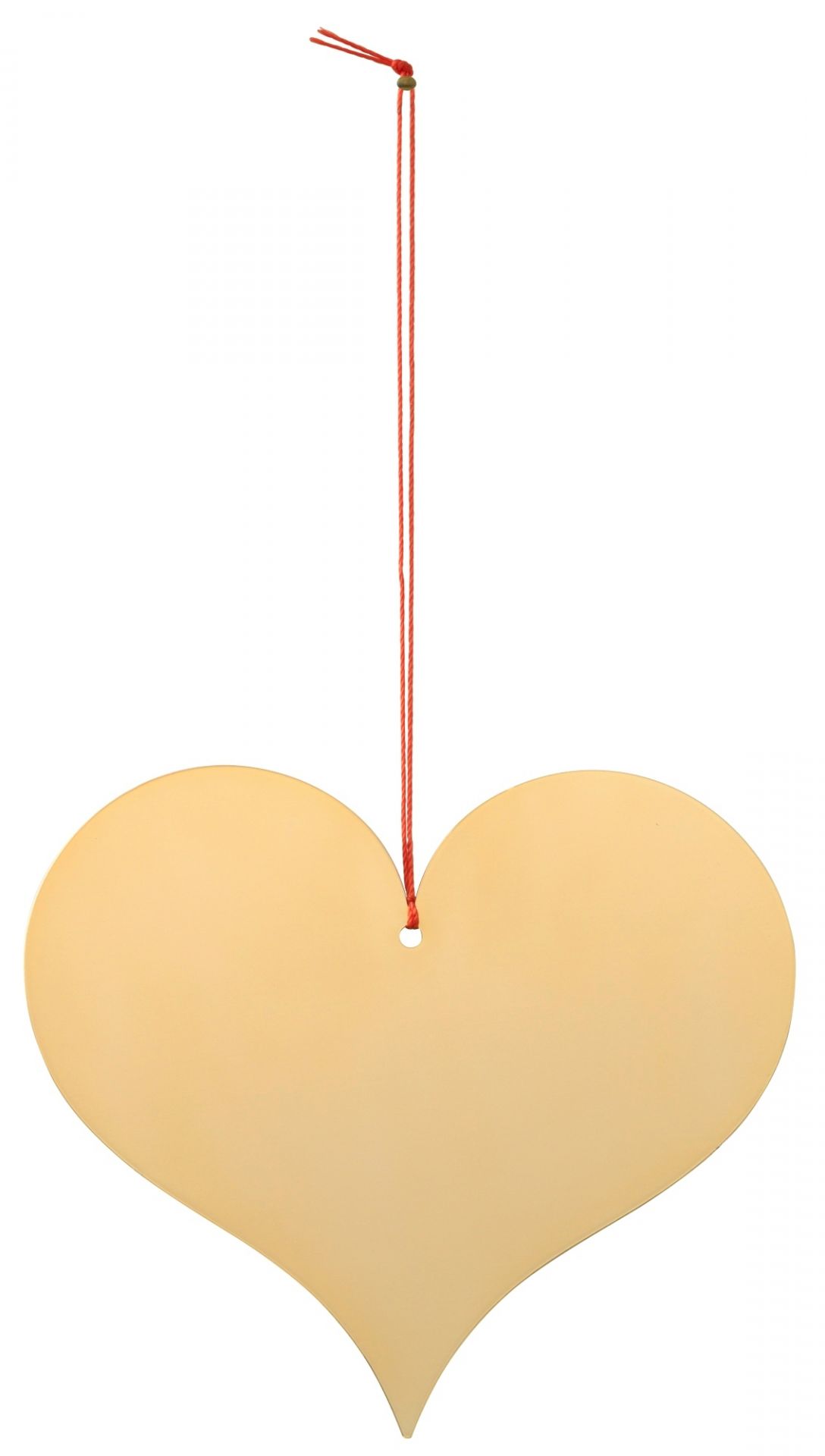 Goldenes Girard Herz Ornament von Vitra mit roter Kordel zum Aufhängen. Dekoration für Weihnachten.