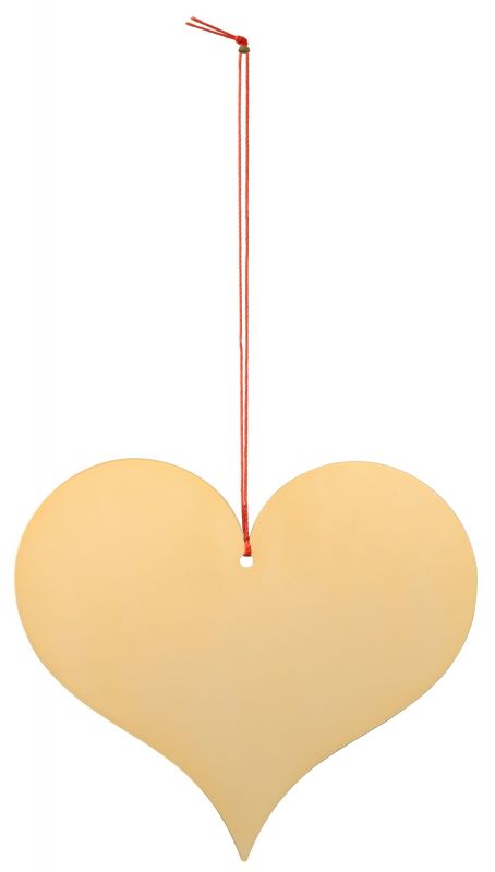 Goldenes Girard Herz Ornament von Vitra mit roter Kordel zum Aufhängen. Dekoration für Weihnachten.