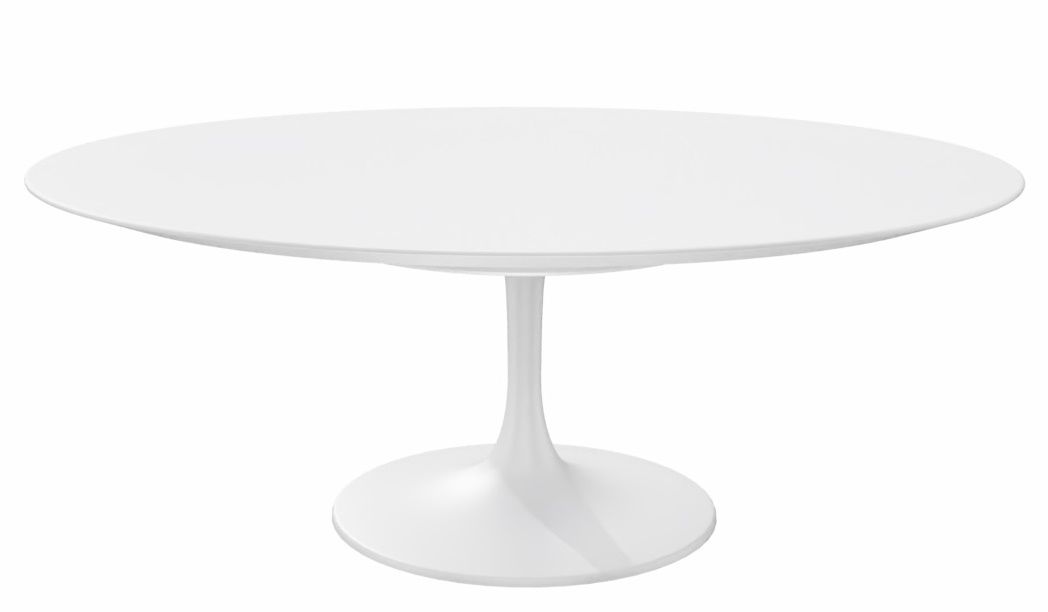 Weißer Saarinen Couchtisch von Knoll International mit ovaler Tischplatte und zentralem Fuß.