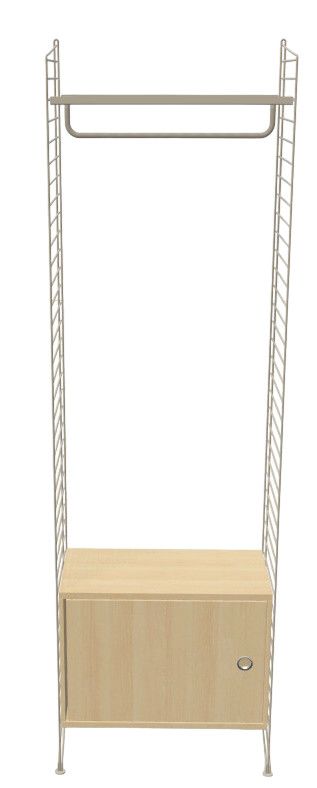 Flur String Regal mit Kleiderstange und Schrank, modernes Flurmöbel zur Wandmontage.