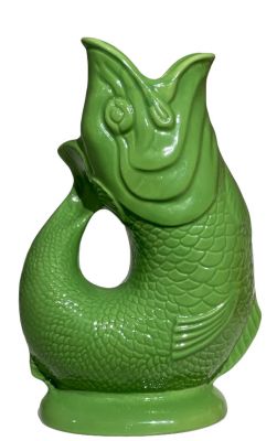 Grüne Gluckigluck Fischkaraffe, XL Vase in Apfelgrün, Keramik Wasserkaraffe und Dekoration.