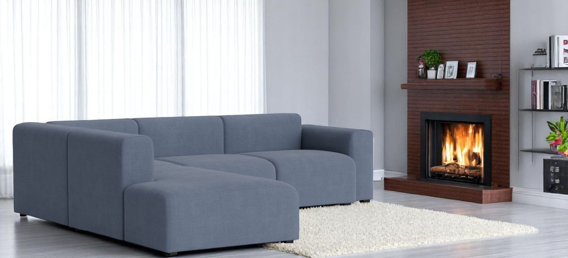 Mags Sofa Corner Combination in warmgrauem Maglia Stoff von Hay, modernes Wohnzimmerdesign.