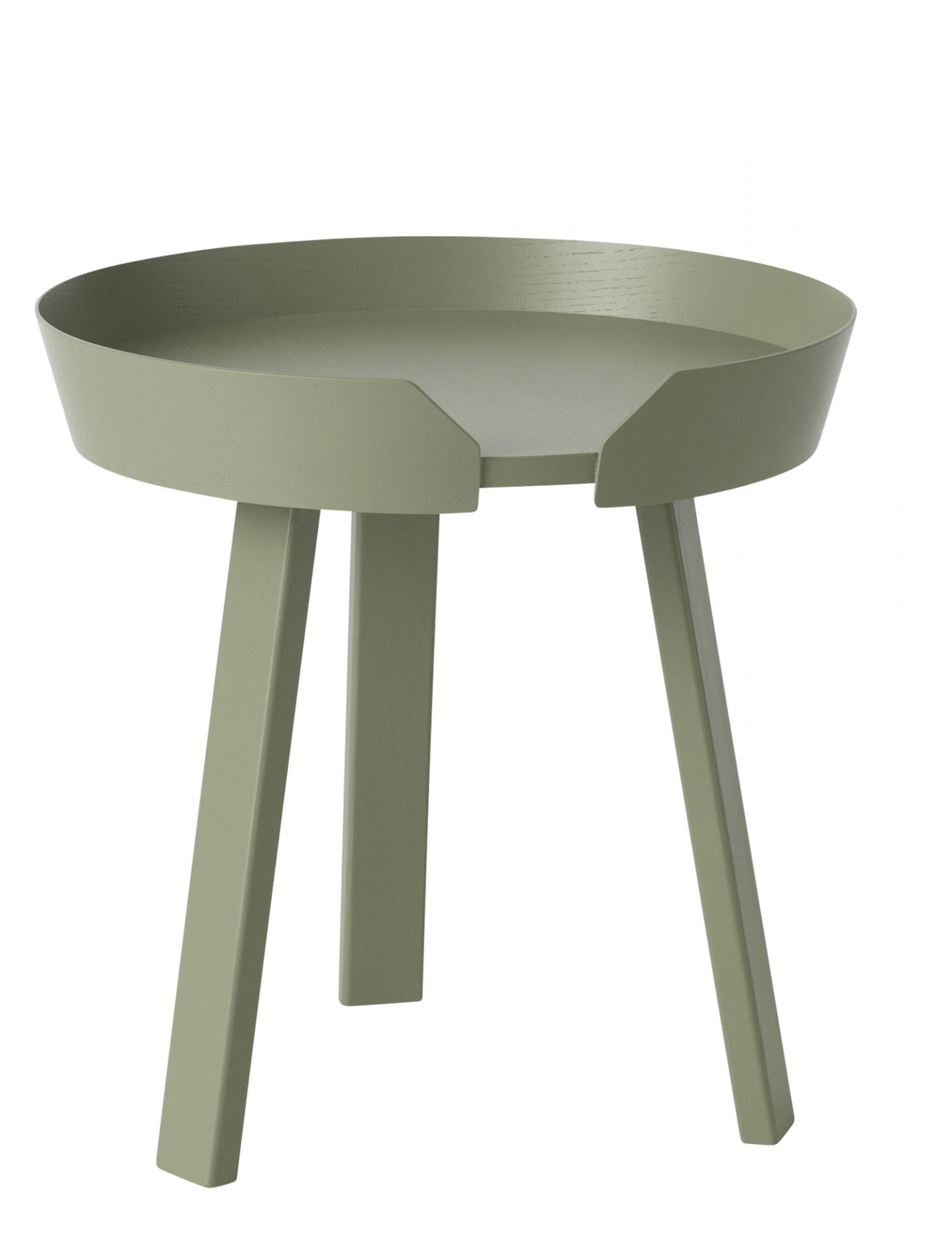 Grüner "Around Coffee Table" Beistelltisch von Muuto mit drei Beinen und erhöhtem Rand.