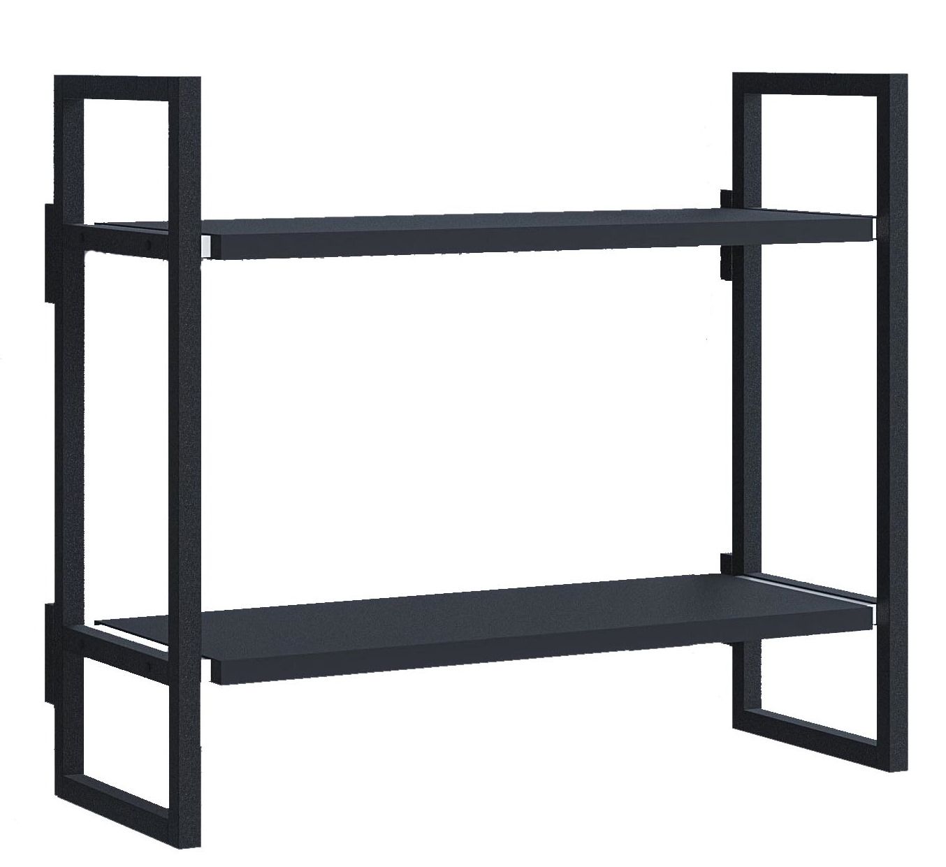 Schwarzes Wandregal Grundmodul A Oncono mit zwei Regalböden und minimalistischem Design für moderne Wohnräume.