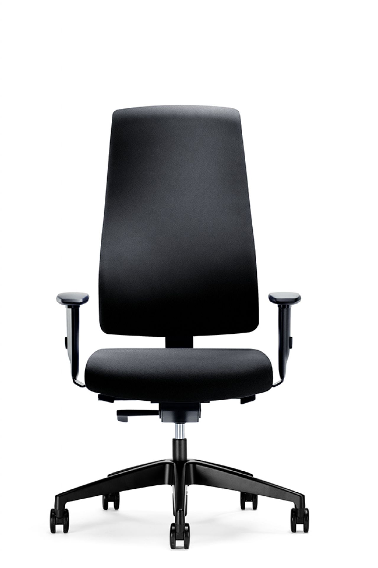 Schwarzer Goal Drehsessel von Interstuhl mit hoher Rückenlehne und Armlehnen, Bürostuhl für ergonomisches Sitzen.