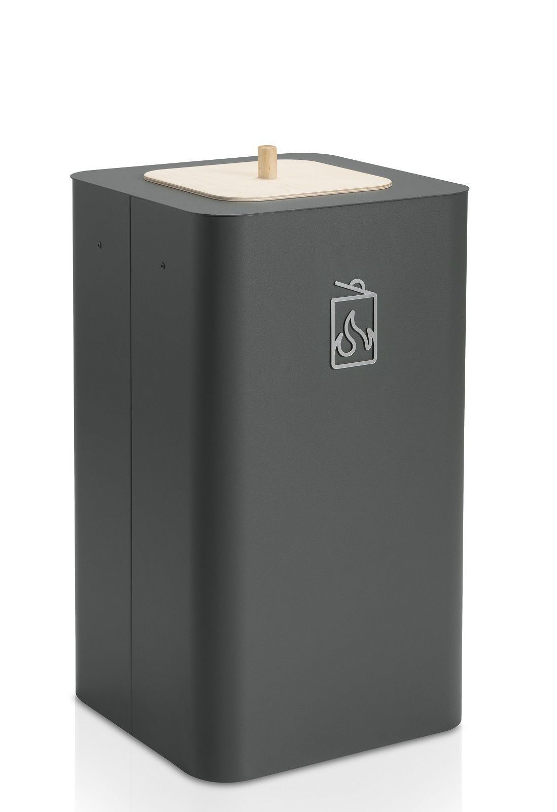 Arkad Bin Mülleimer für Mülltrennung, dunkelgrau mit Holzdeckel, ideal für Büro und Zuhause.