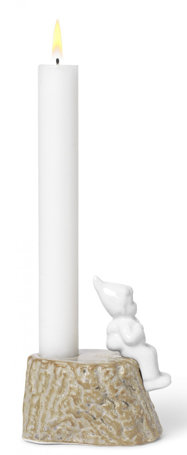 Kähler Christmas Tales Kerzenhalter mit Kerze und kleinem Wichtel aus Porzellan. Festliche Weihnachtsdeko.