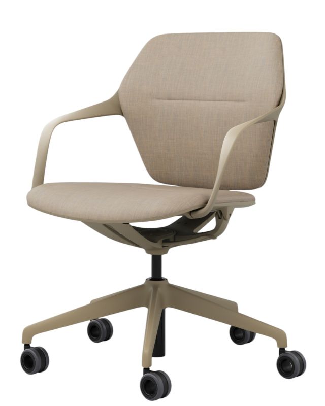 Ray Work Bürodrehstuhl von Brunner, beige Stoffbezug, mit Armlehnen und Rollen, ergonomisch und modern.