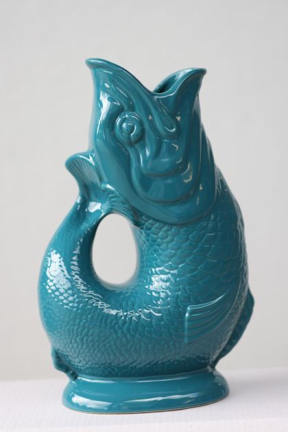 Teal Gluckigluck Fischkaraffe XL: Keramik Wasserkaraffe in Fischform, ideal als Vase oder Dekoration.