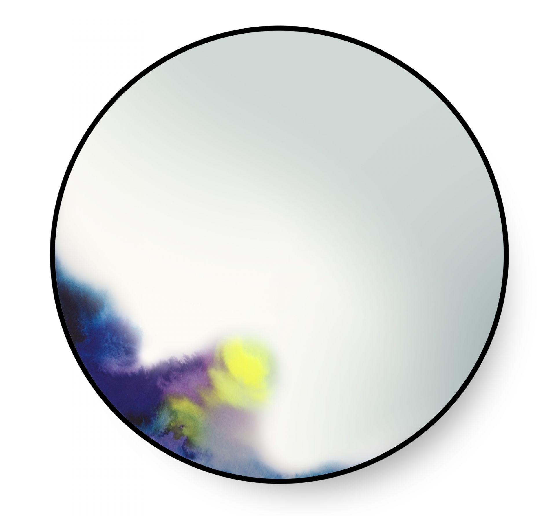 Francis Spiegel von Petite Friture, groß, rund, mit blauem Farbverlauf. Wandspiegel für modernes Interior.