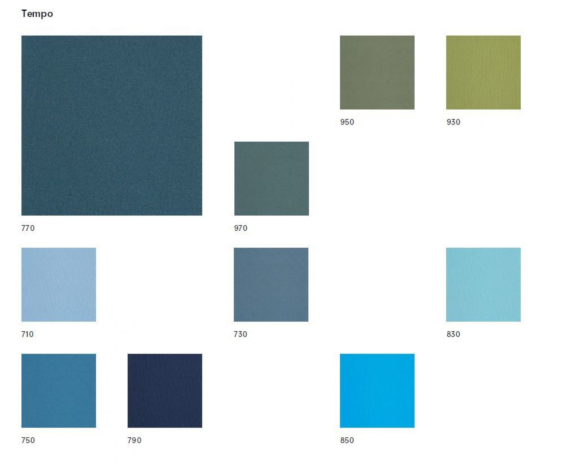 Stoffmusterkarte Tempo von Kvadrat: Verschiedene Farbvarianten des Polsterstoffes als Stoffmuster zur Auswahl.