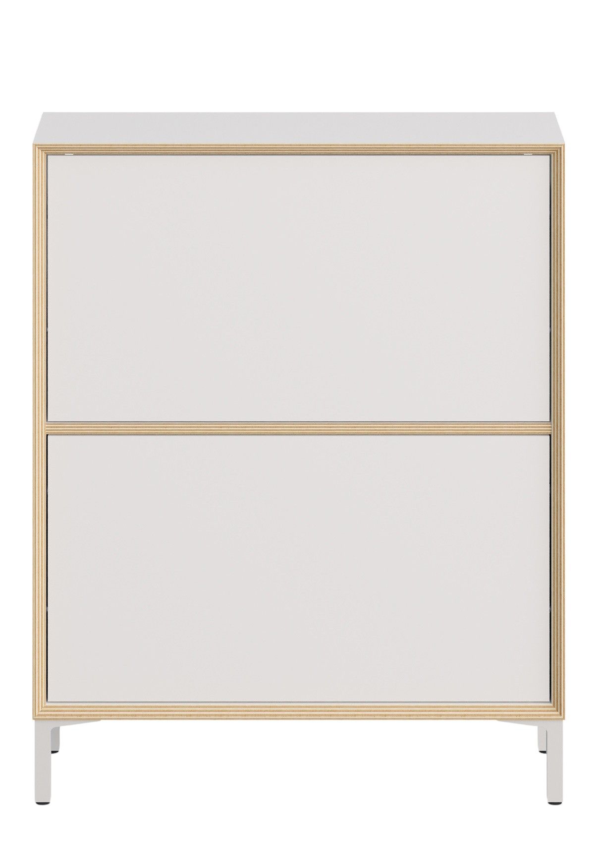 Vertiko Schuhrank von Müller Möbelwerkstätten, weißer Schuhschrank mit zwei Fächern und hellem Holzrahmen.