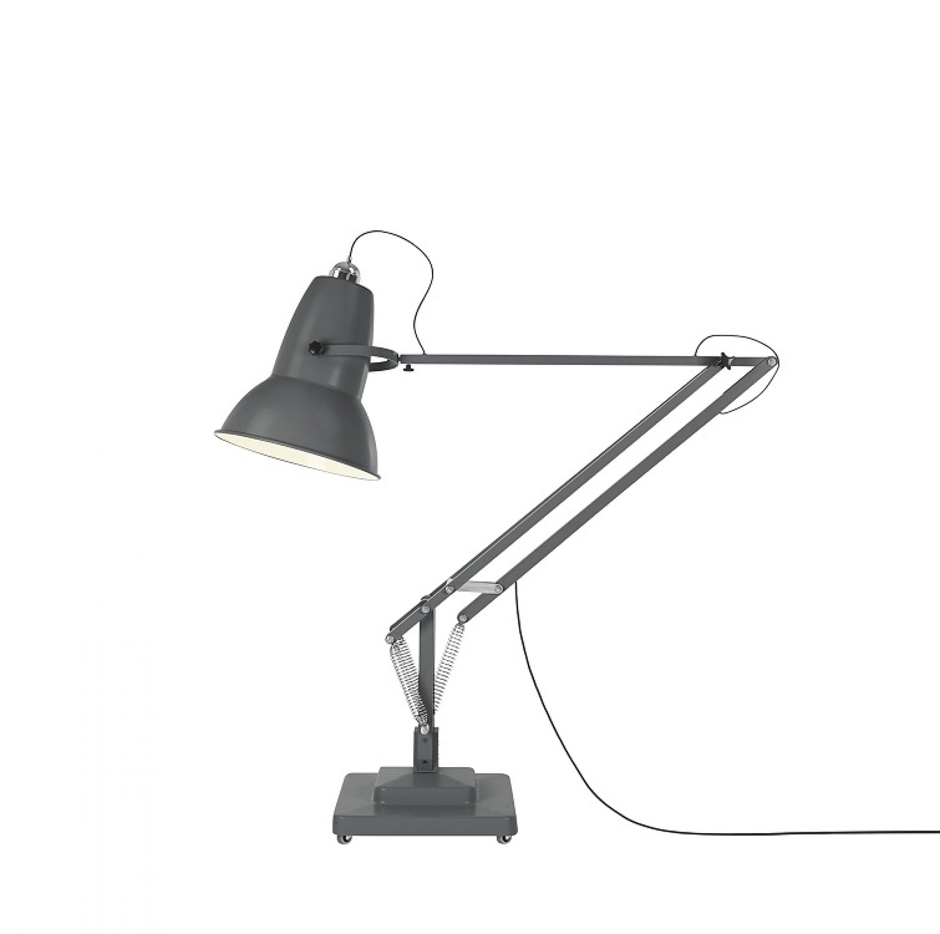 Schiefergraue Anglepoise Original 1227 Giant Stehleuchte für Innenräume, verstellbare Designerlampe mit Federmechanismus.