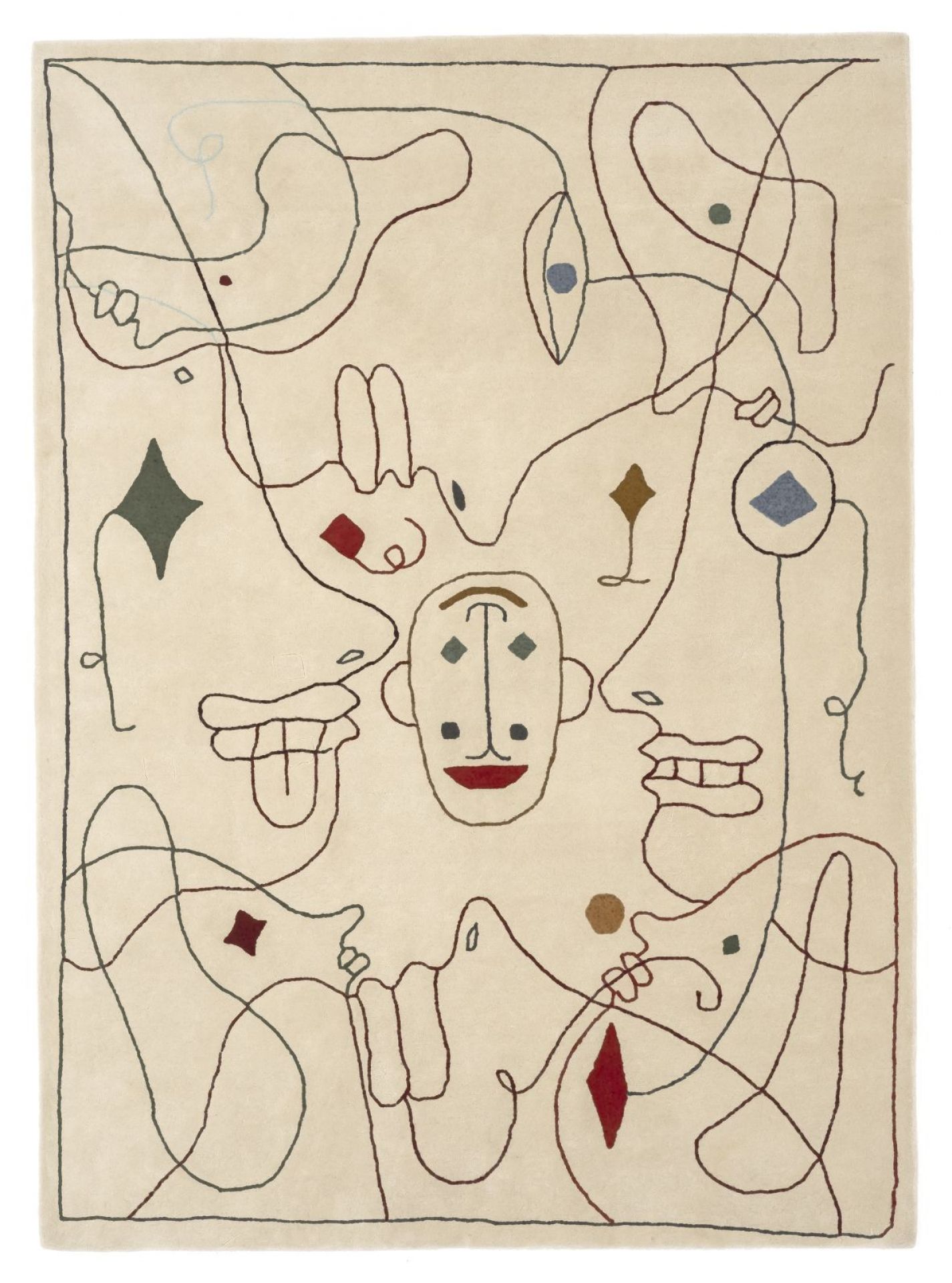 Nanimarquina Silhouette Teppich 200x300 cm: Beige Outdoor Teppich mit abstraktem, farbigem Linienmuster.