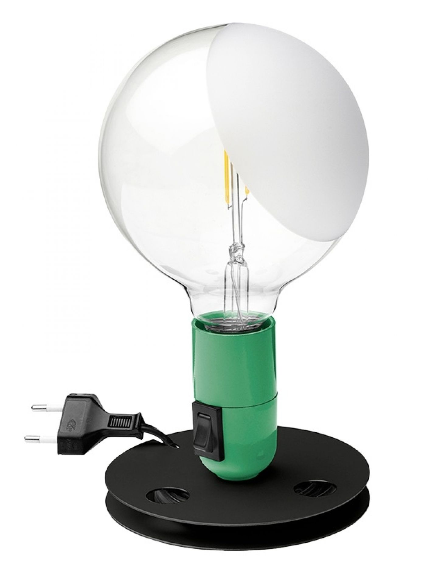Grüne LED Tischleuchte im Lampadina-Design von Flos. Moderne Lampe mit Dimmer und Leuchtmittel.