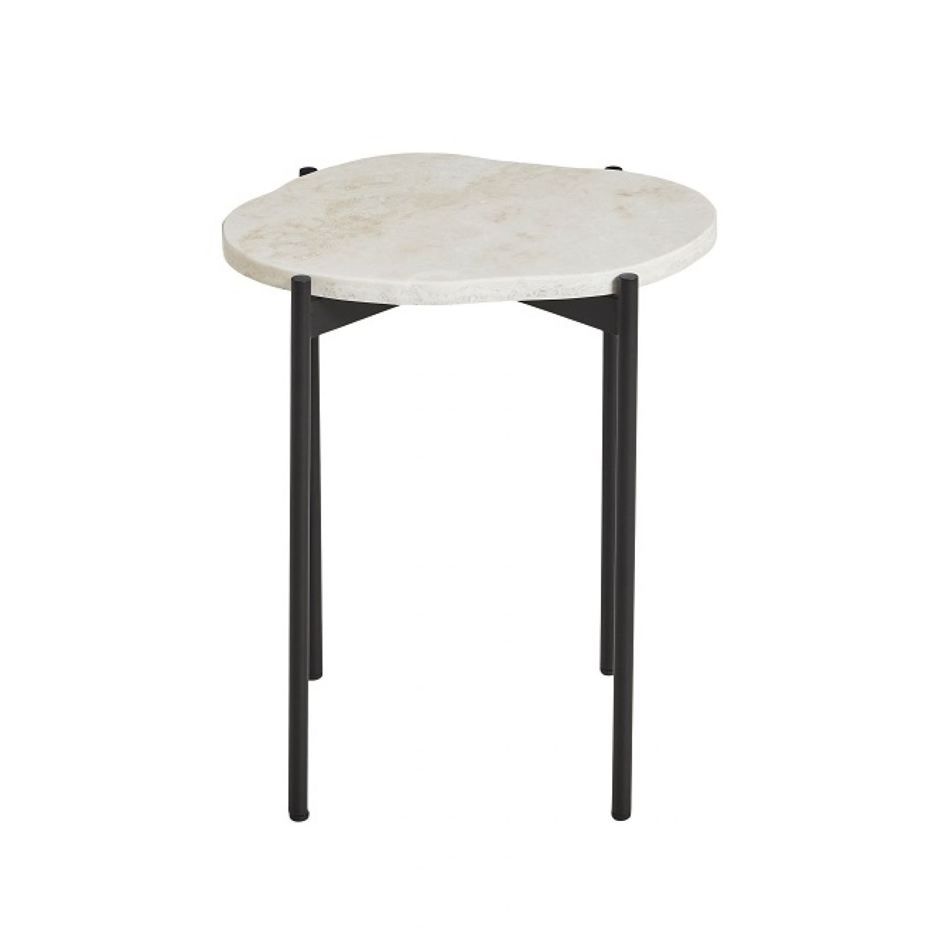La Terra Beistelltisch von Woud mit heller Tischplatte und schwarzem Metallgestell.