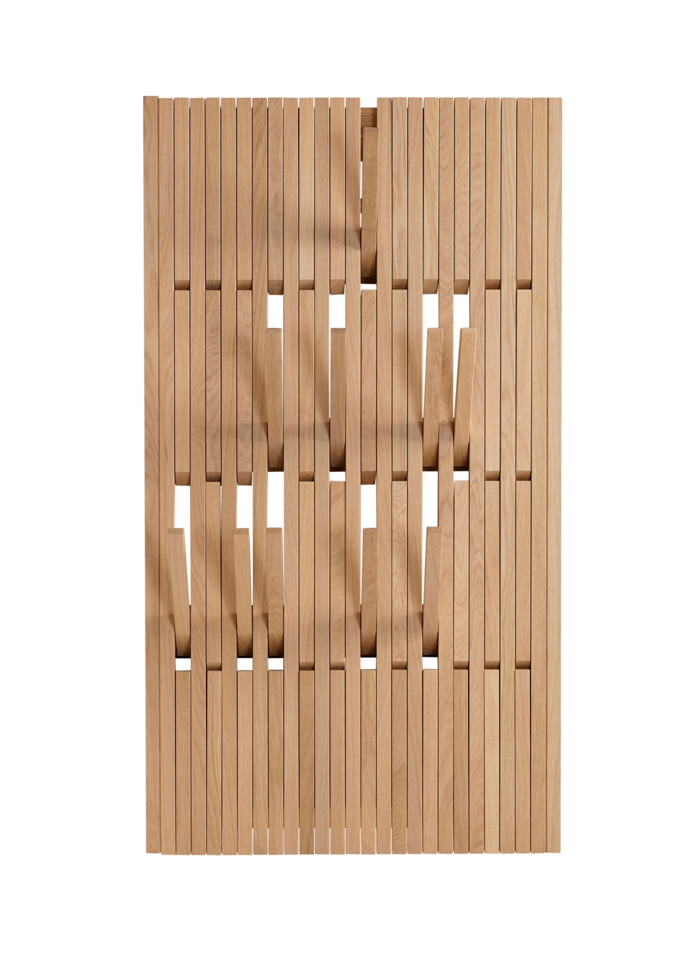 Piano Wandgarderobe aus Eiche Natur geölt, große Garderobe mit ausklappbaren Haken.
