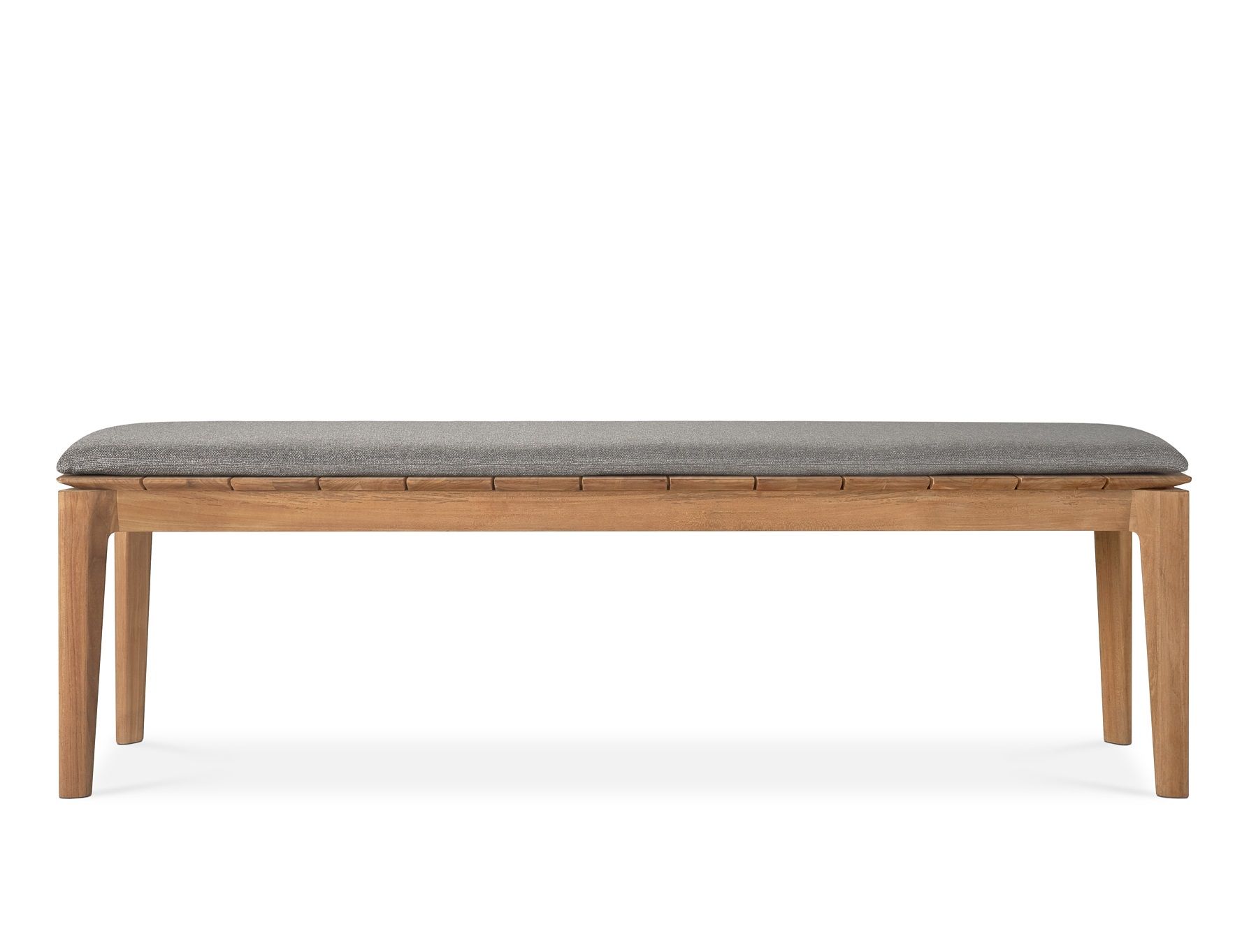 Bok Teak Bank für den Außenbereich, 3-Sitzer mit grauer Sitzfläche. Gartenbank aus Teakholz.