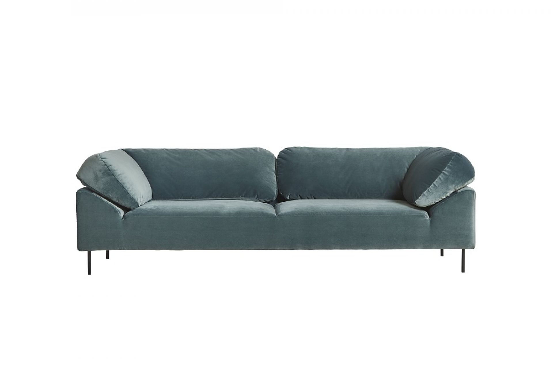 Blaues Collar Sofa von Woud, ein modernes 2,5-Sitzer Sofa mit schwarzen Beinen.