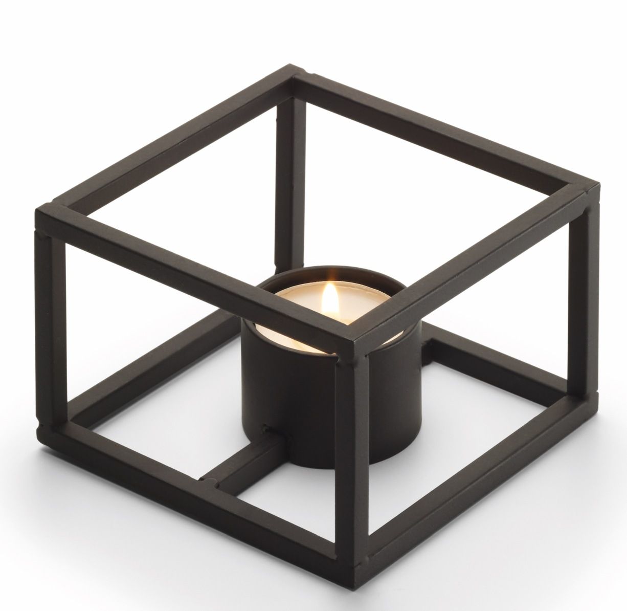 Schwarzes Cubo Stövchen mit Teelicht, modernes Design, Philippi Einzelstück für warme Getränke.