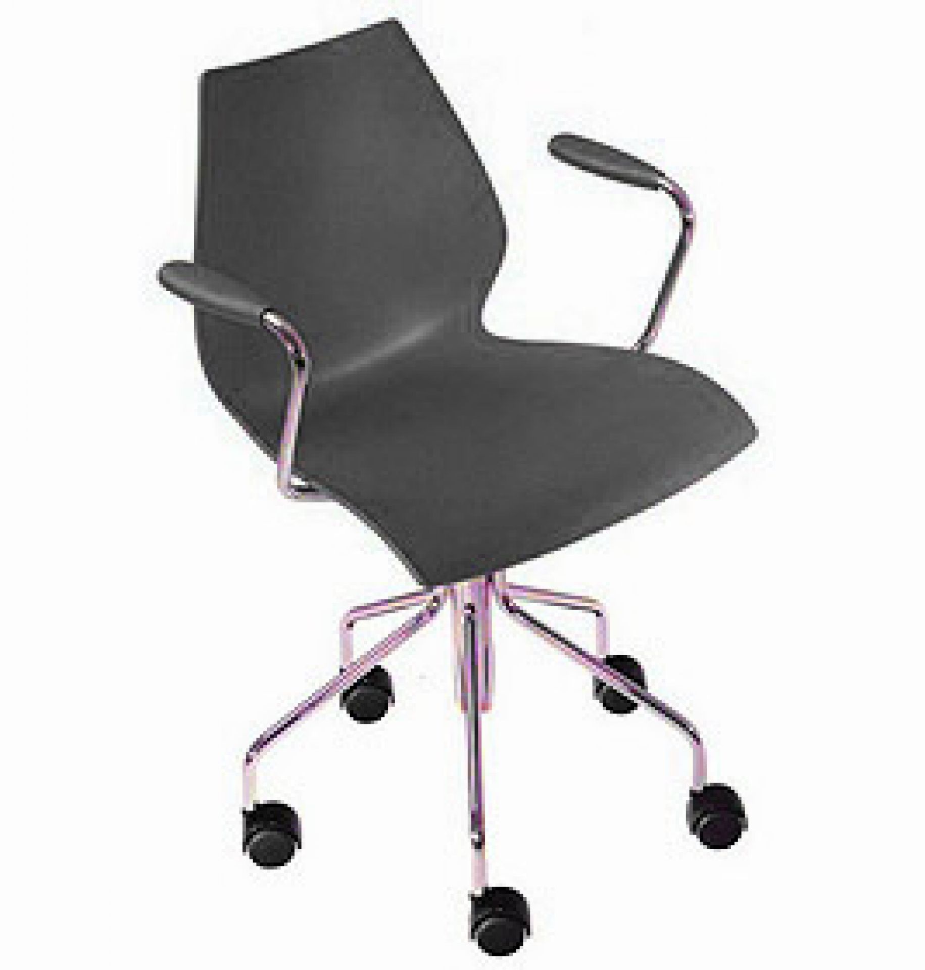 Schwarzer Maui Drehstuhl von Kartell mit Armlehnen und Rollen, ideal für Büro und Homeoffice.