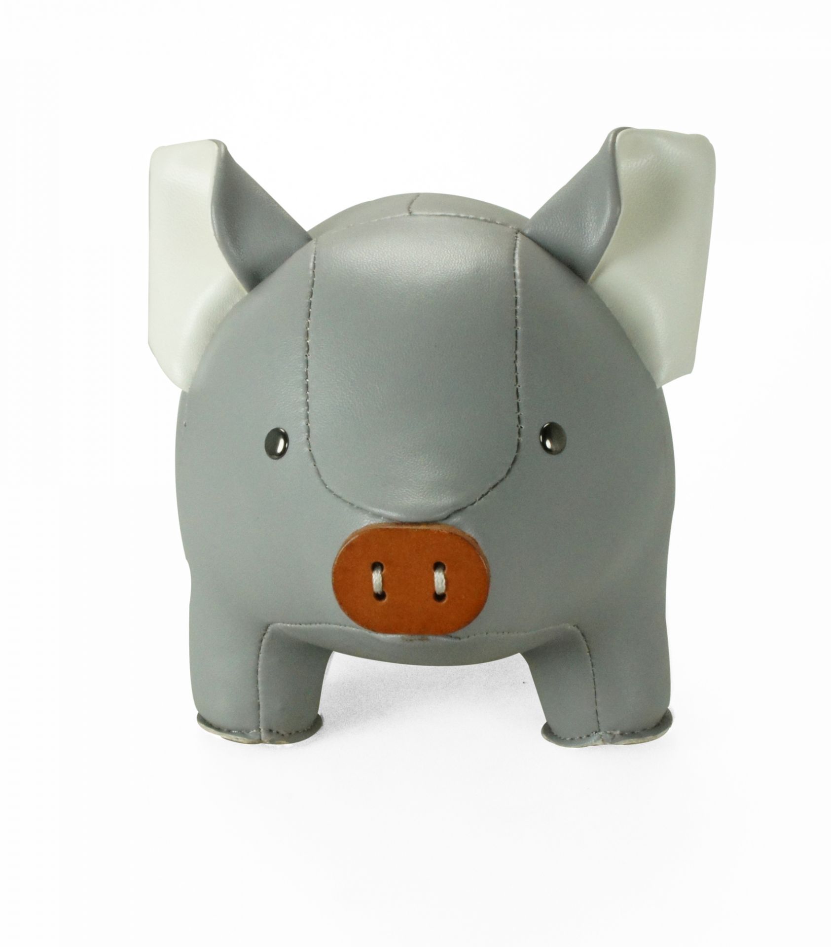 Buchstütze Züny Schwein, grau-weiß, aus Kunstleder. Dekorative Buchstütze für Kinderzimmer und Wohnzimmer.