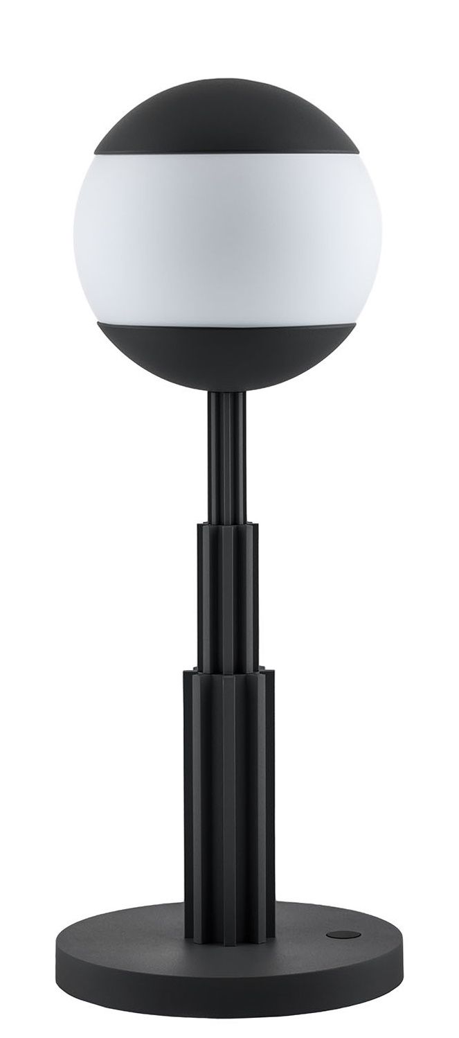 Schwarze Alessi AR04 Akku-Tischleuchte mit rundem Lampenschirm für stimmungsvolle Beleuchtung im Innenbereich.