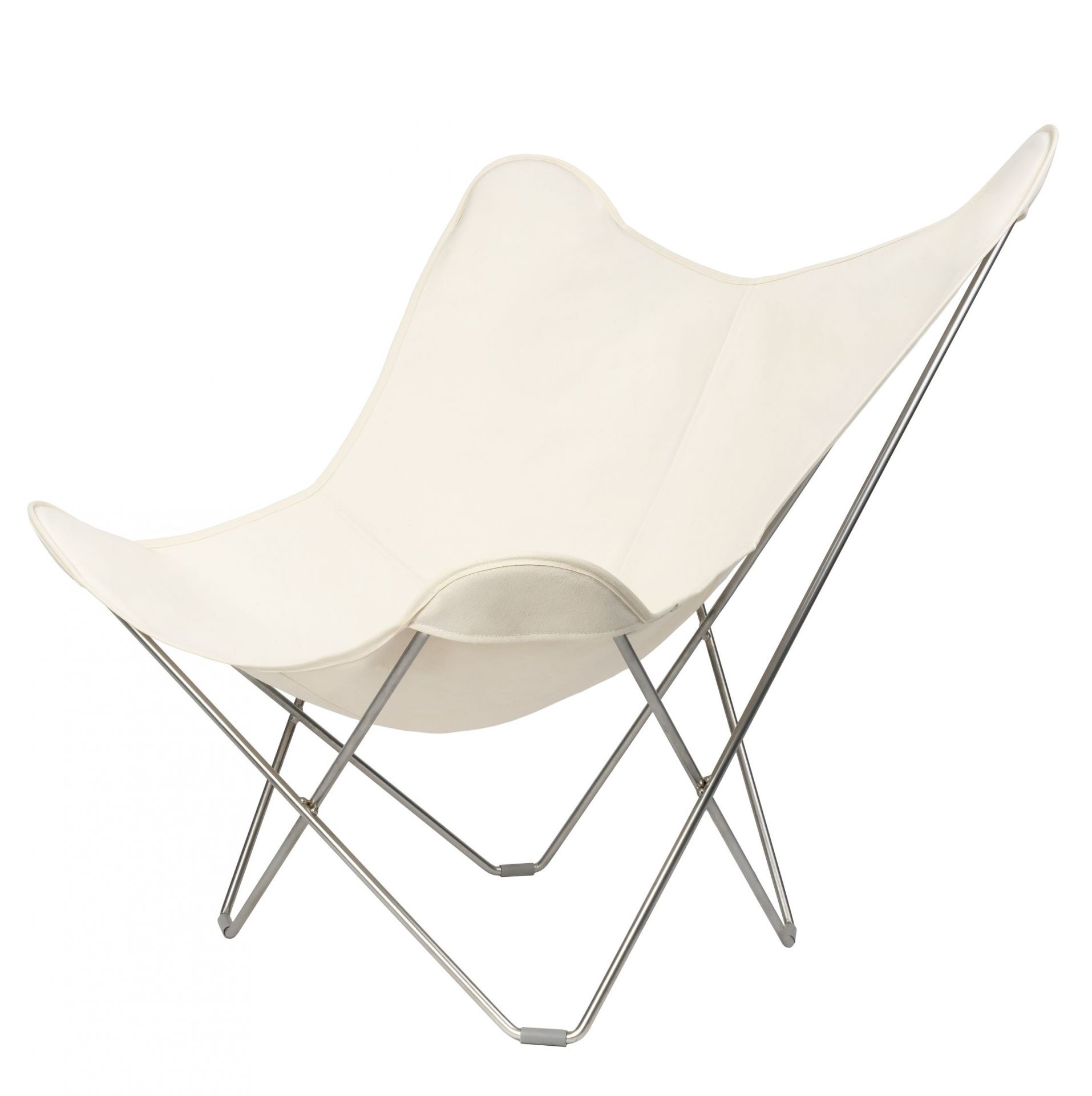 Weißer Mariposa Butterfly Chair Sessel mit Chromgestell, ein moderner und bequemer Ledersessel.