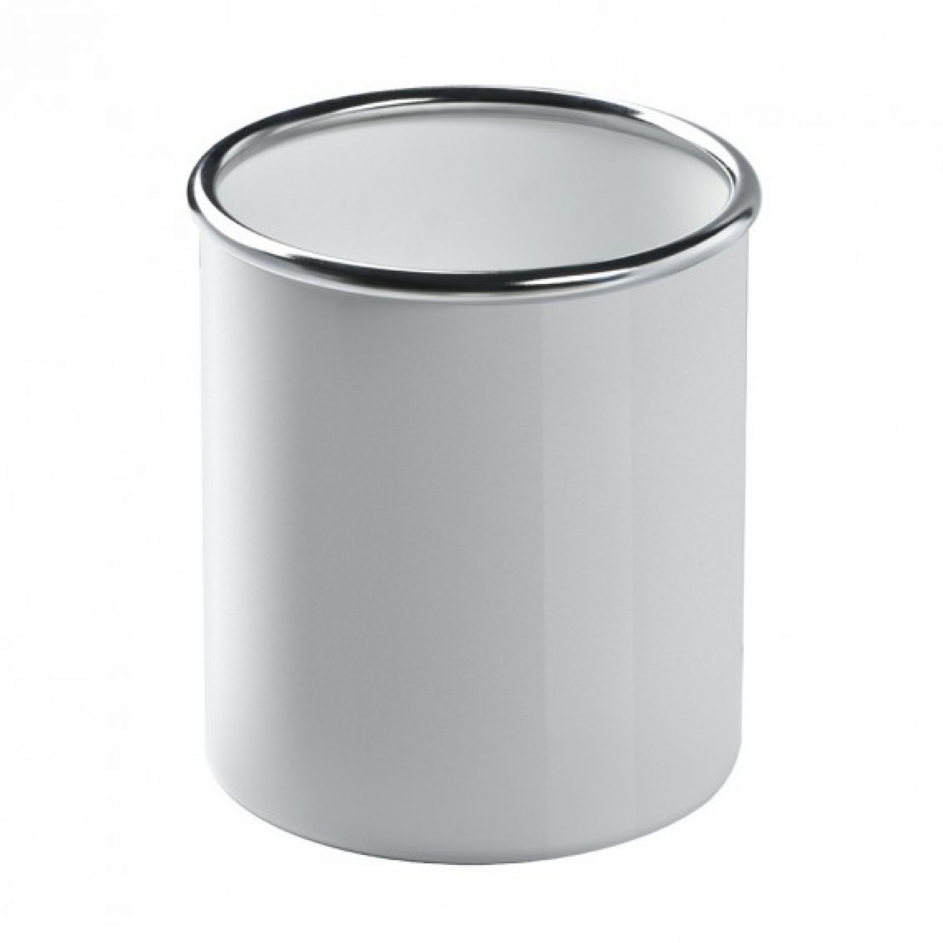 Weißer Colmo Papierkorb von Rexite mit silbernem Rand, ideal für Büro und Zuhause.