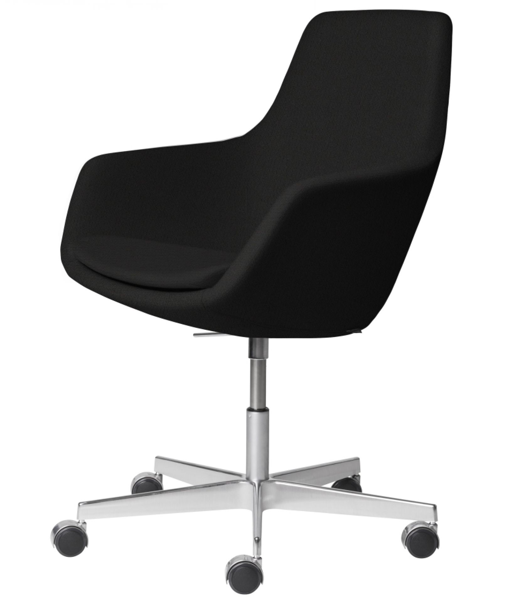 Schwarzer Little Giraffe Drehstuhl von Fritz Hansen mit abnehmbarem Bezug und Rollenfuß.