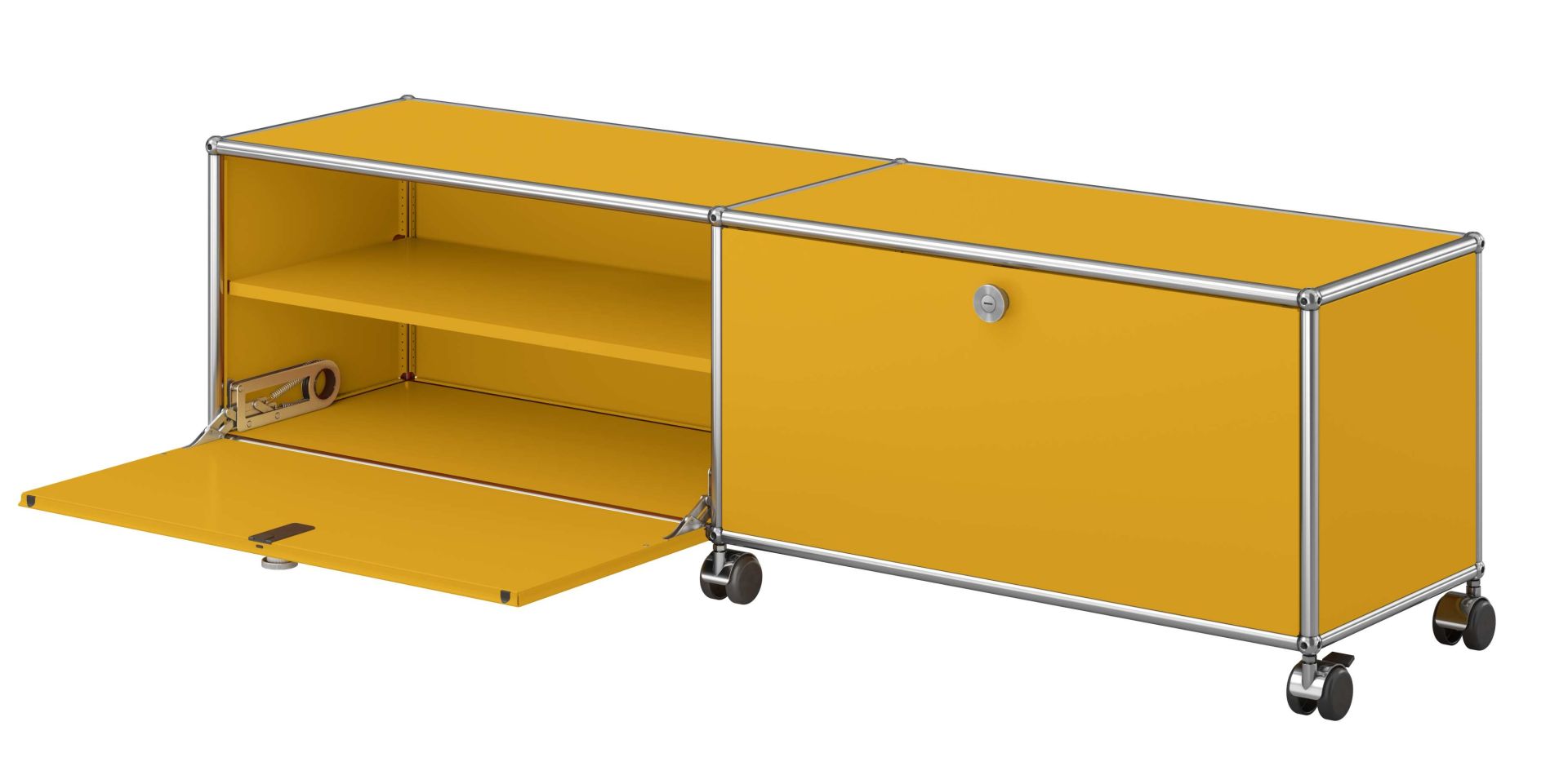USM Haller Lowboard auf Rollen mit 2 Klapptüren Goldgelb - QUICK SHIP