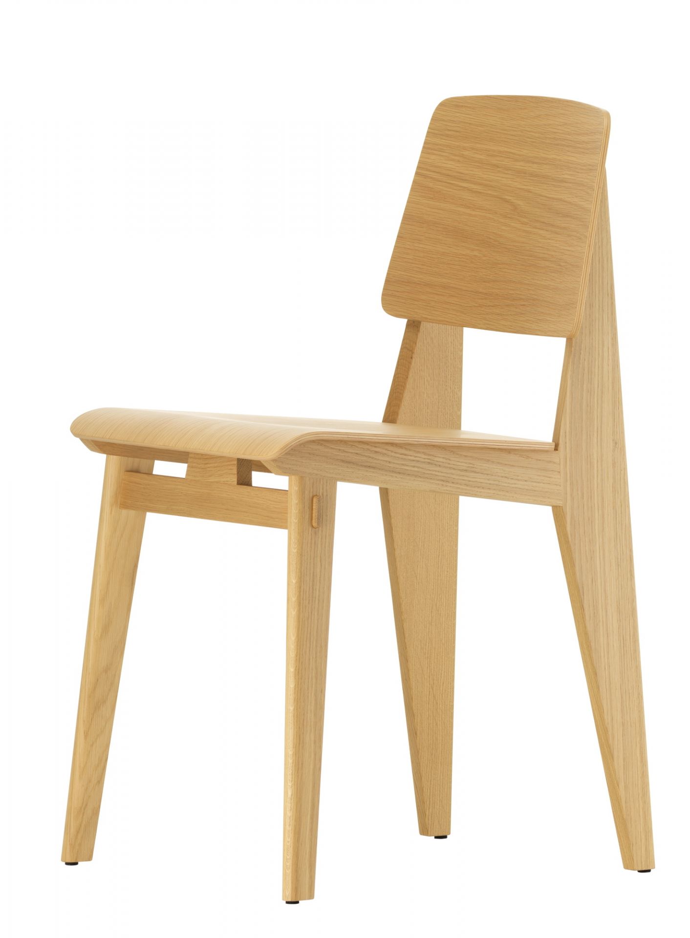 Vitra Chaise Tout Bois Stuhl, Ansicht von vorne, aus hellem Holz, minimalistisches Design.