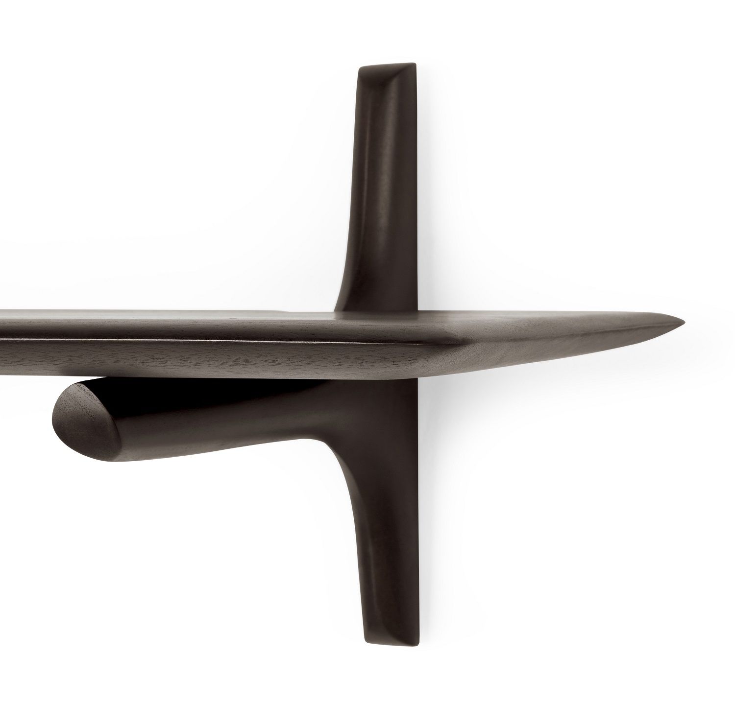 Dunkelbraunes Wandregal aus Mahagoni, Ethnicraft PI, 168 cm breit, modernes Design für Wohnzimmer und Flur.