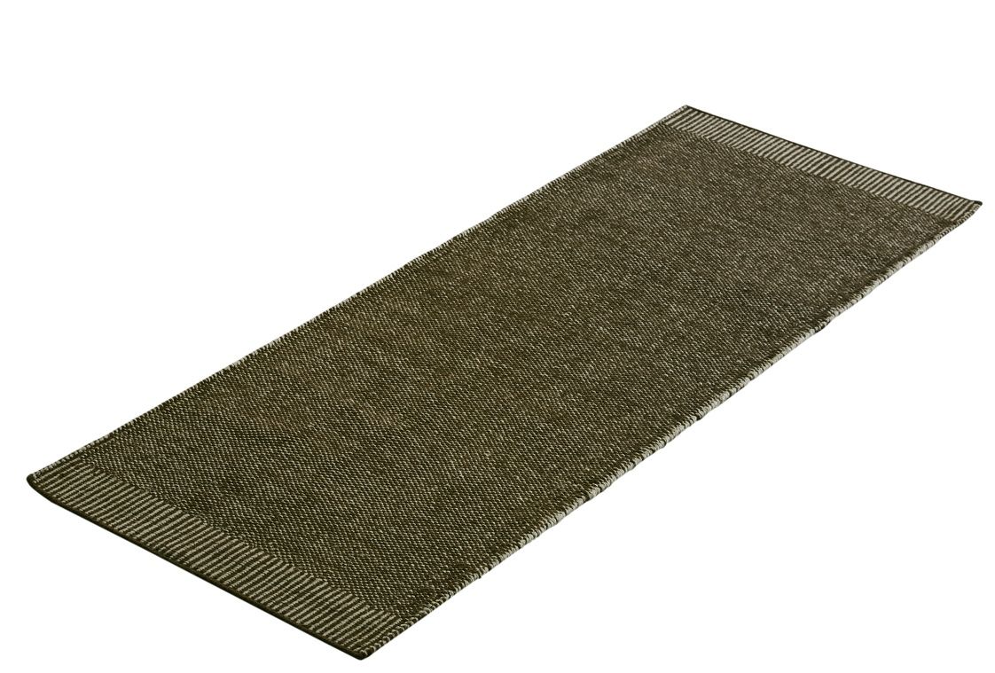 Rombo Teppich in Moosgrün, 75x200 cm. Moderner Läufer für Flur oder Wohnzimmer.