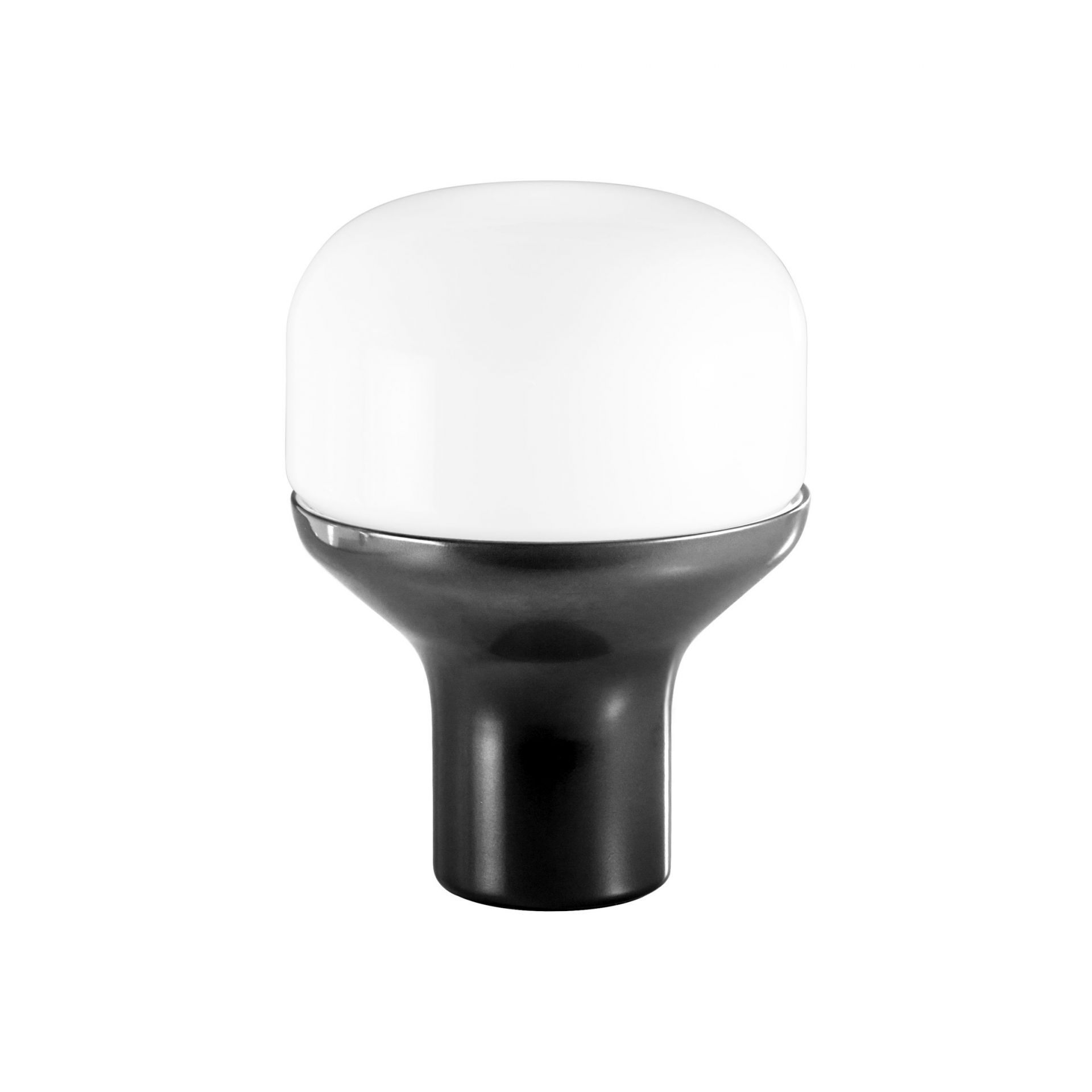 Delux Tischleuchte von Martinelli Luce mit weißem Lampenschirm und schwarzem Fuß. Design Lampe.