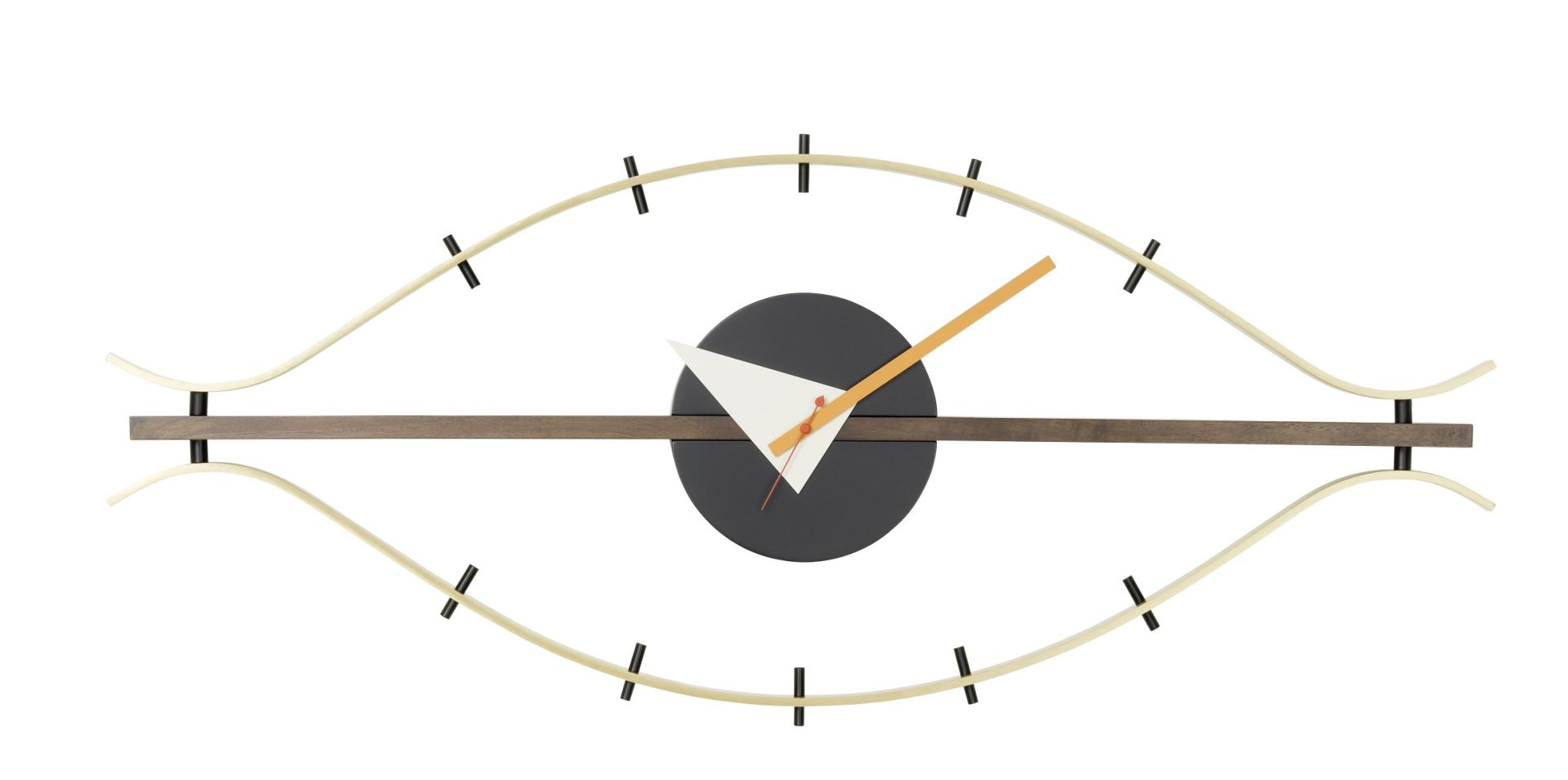 Eye Clock Wanduhr von Vitra: Moderne Design Wanduhr in Augenform mit Holz und Metall.