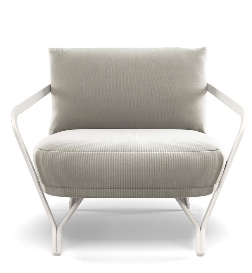Angel Lounge Chair Sessel von Emu für den Außenbereich in Beige mit weißem Gestell.