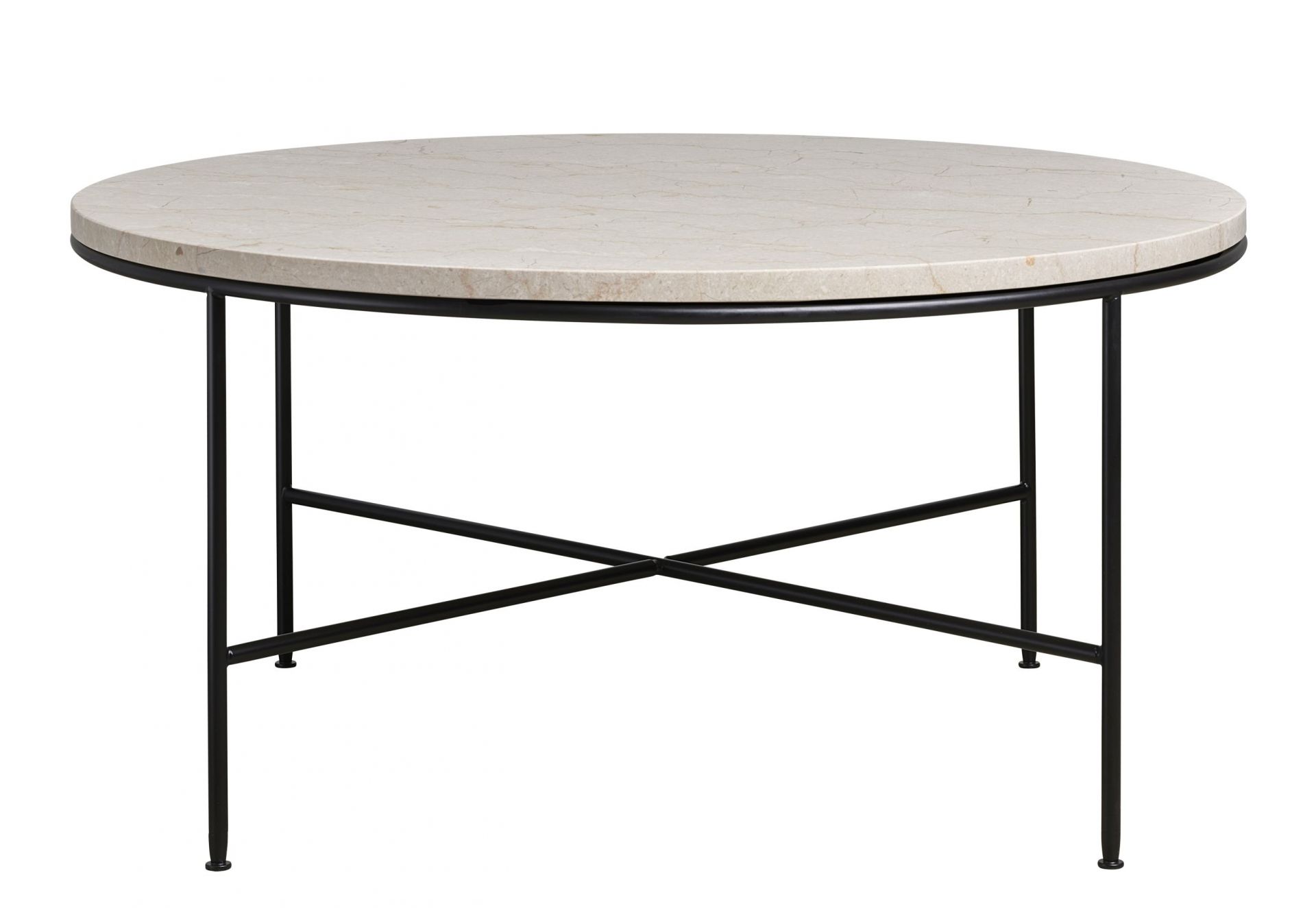 Runder Couchtisch mit Marmorplatte und schwarzem Metallgestell, Design von Fritz Hansen.