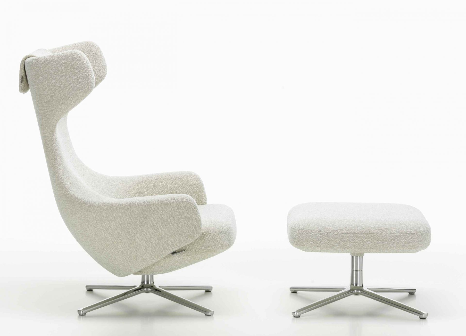 Grand Repos Sessel  + Ottoman Vitra Poliert Nubia Elfenbein / Perle